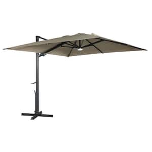 10 ft. Square Bluetooth Ambient Light 360-Degree Rotation Cantilever Tilt Outdoor Patio Umbrella in Taupe for Balcony