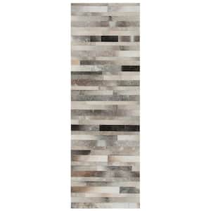 Studio Leather Gray/Ivory 2 ft. x 9 ft. Striped Abstract Runner Rug