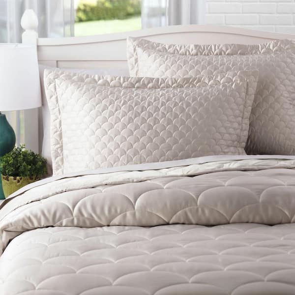 Nikki Chu Scallop Quilted Silver Cloud Queen Pillow Sham