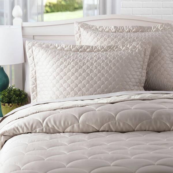 Nikki Chu Scallop Quilted Silver Cloud Queen Pillow Sham