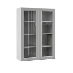 Designer Series Elgin Assembled 30x42x12 in. Wall Kitchen Cabinet with Glass Doors in Heron Gray