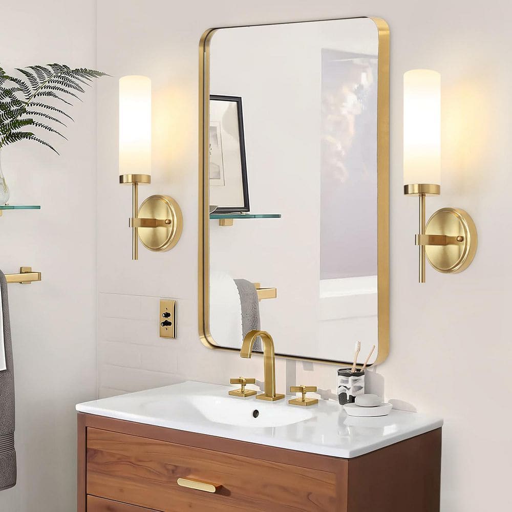 ZSMIHDOH 1-Light Gold Modern Wall Sconce with White Frosted Glass (Set ...