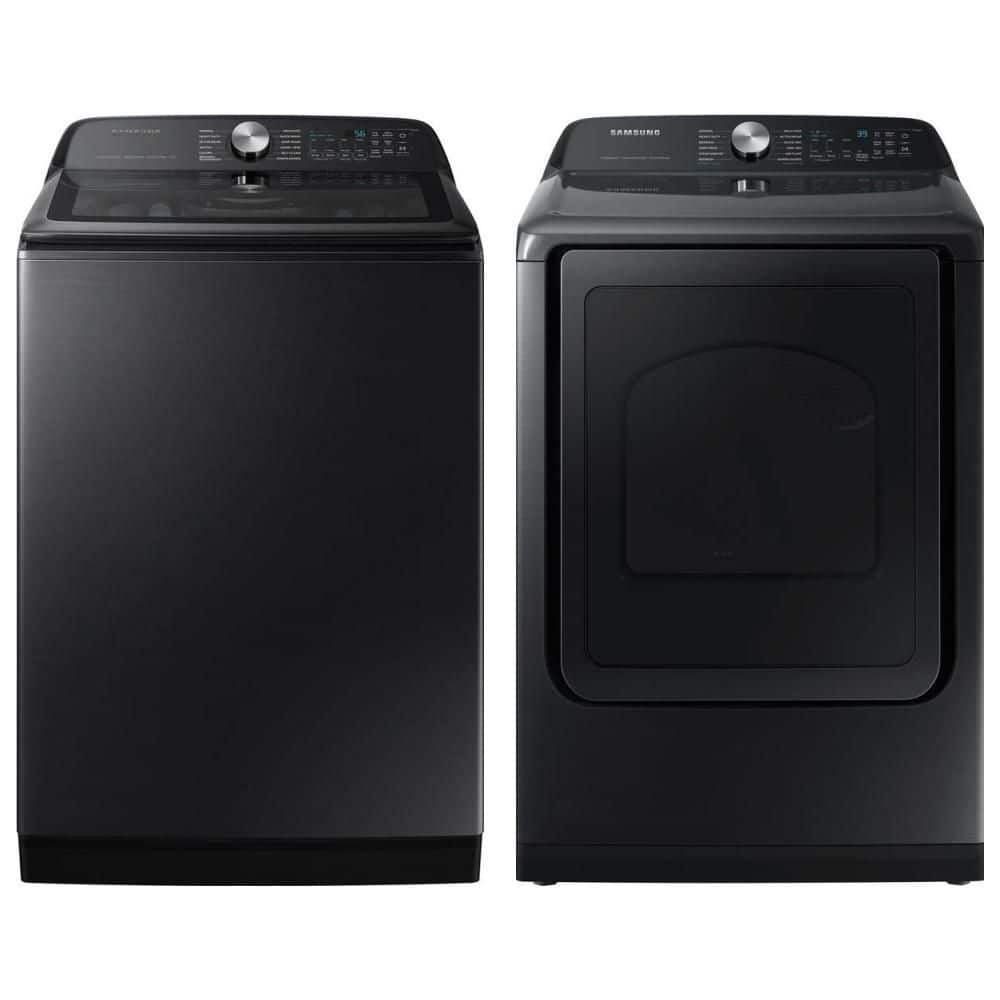 Samsung 5.2 cu. ft. Washer with Super Speed Wash and 7.4 cu. ft. Dryer in Brushed Black Set