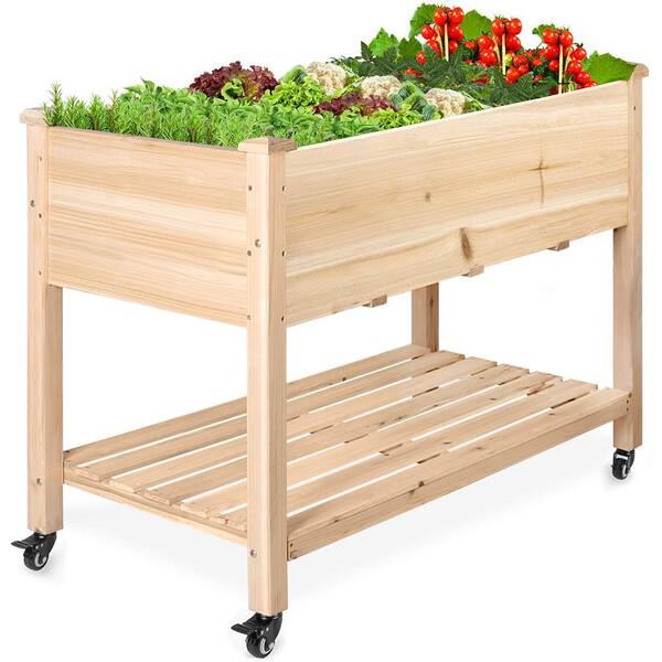 Veikous 30 In X 47 5 23 Raised Garden Bed Mobile Elevated Wood Planter With Lockable Wheels Storage Shelf Raisedbed 3 The Home Depot - Plastic Raised Garden Beds On Wheels