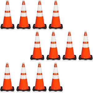 28 in. PVC Cone - 12-Pieces High Visibility Structurally Stable for Traffic, Parking, and Construction Safety (Orange)