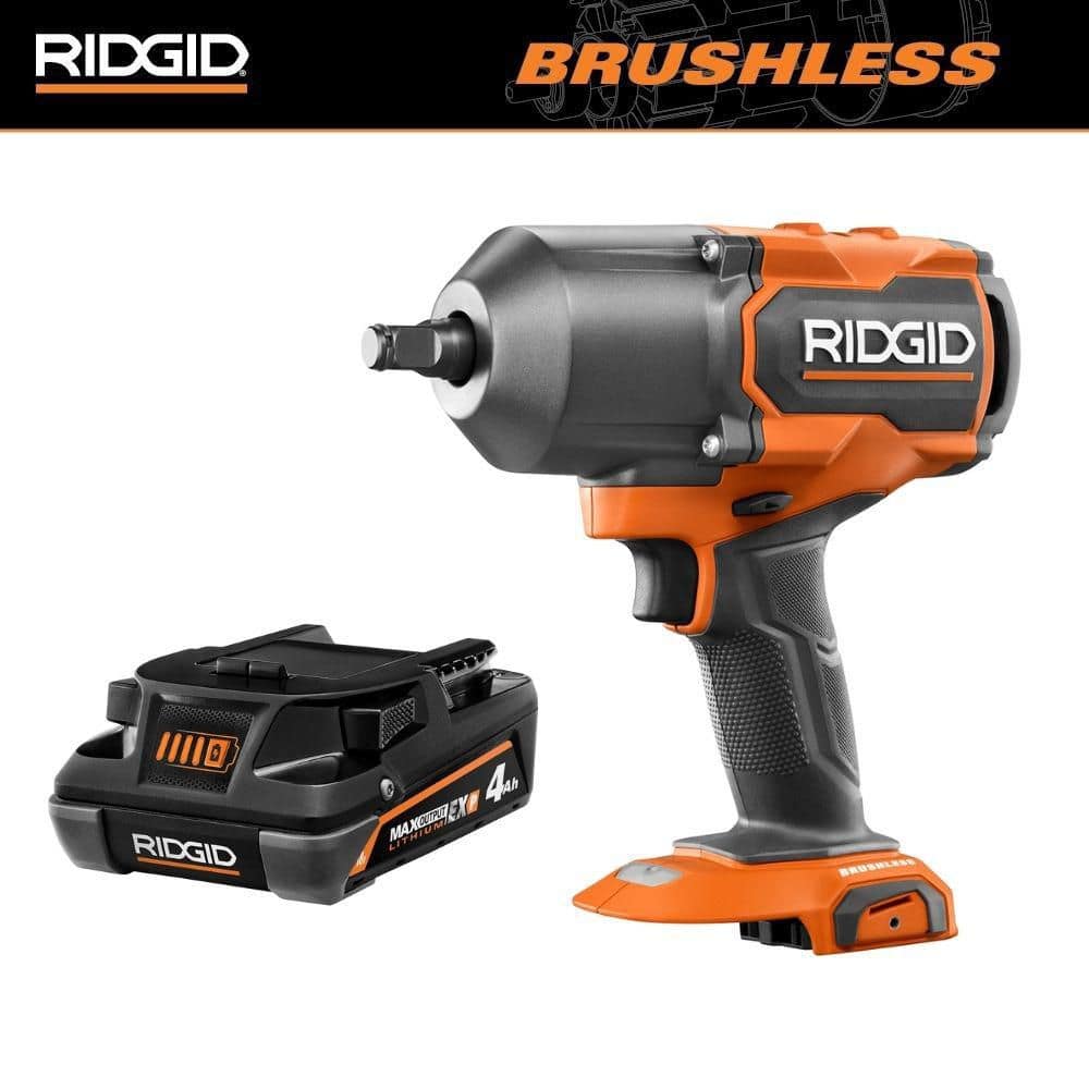 18V Brushless Cordless 4-Mode 1/2 in. High-Torque Impact Wrench with 18V 4.0 Ah MAX Output EXP Lithium-Ion Battery -  RIDGID, R86212BAC840041