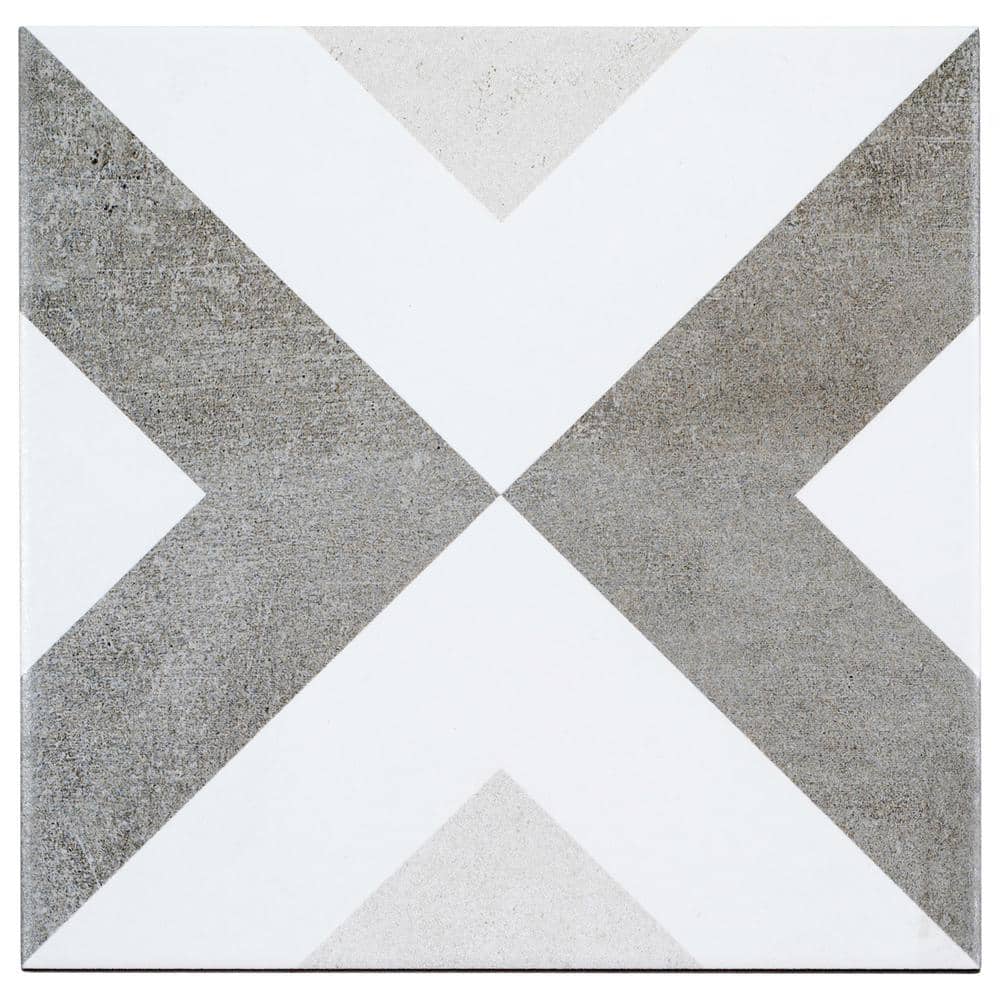 Luv Ahava 8" Gray and White Geometric Porcelain Tile