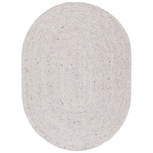 Braided Light Gray 5 ft. x 7 ft. Oval Speckled Solid Color Area Rug