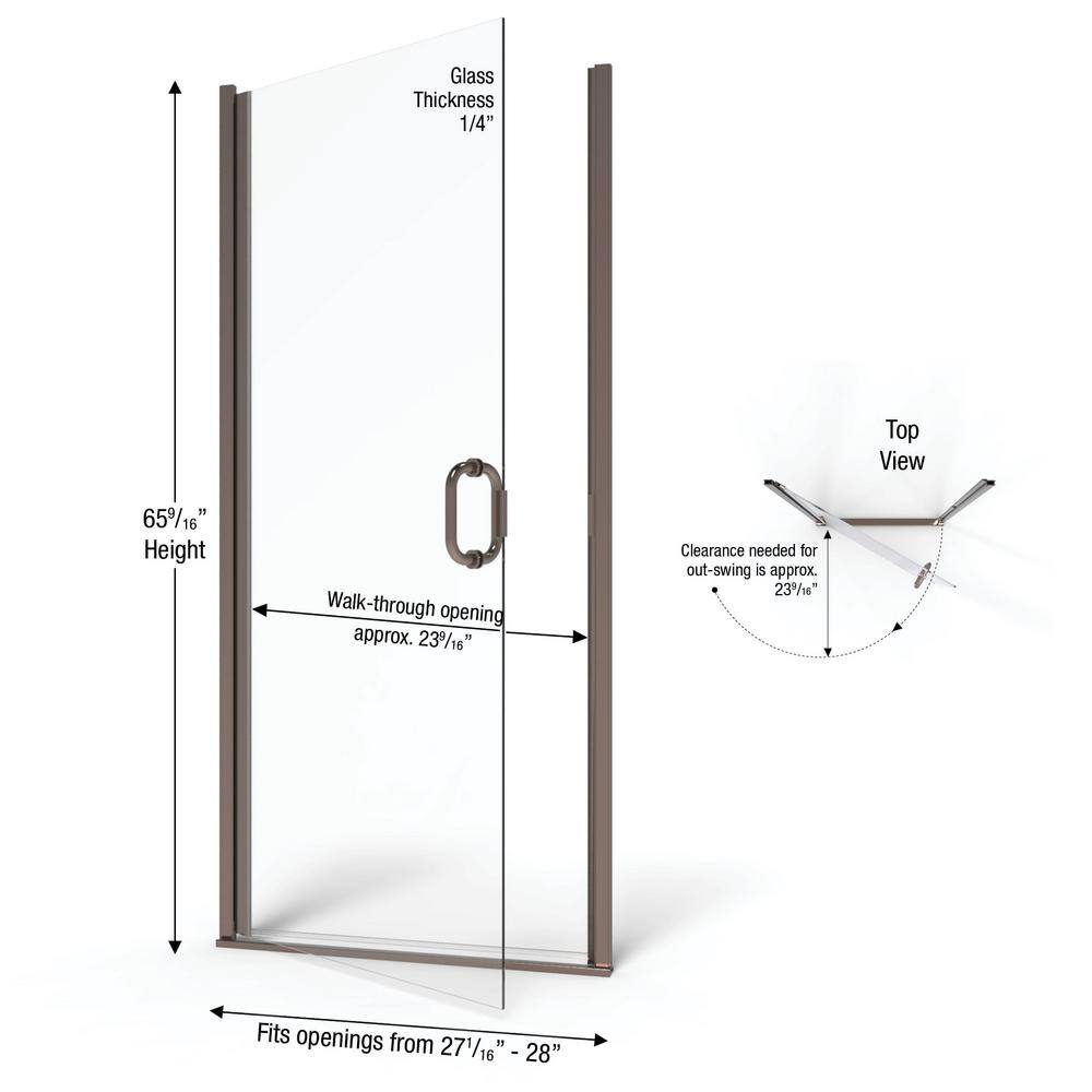 Infinity Oil Rubbed Bronze Semi-Frameless Hinged Shower Door with Clear Glass