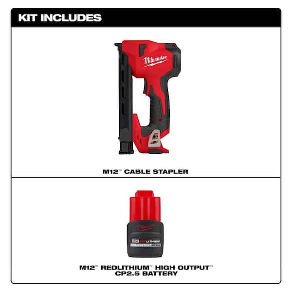 M12 12-Volt Lithium-Ion Cordless Cable Stapler w/CP High Output 2.5 Ah Battery Pack