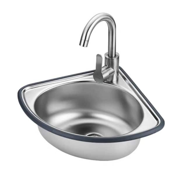 9.8 in. Wall-Mount Corner Single Bowl Stainless Steel Utility Sink with Faucet for Kitchen or Garage