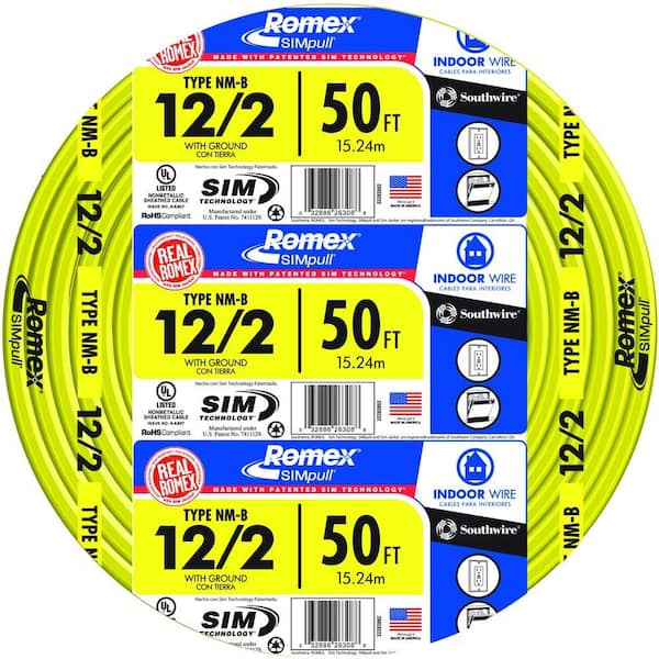 Southwire 50 ft. 12/2 Solid Romex SIMpull CU NM-B W/G Wire