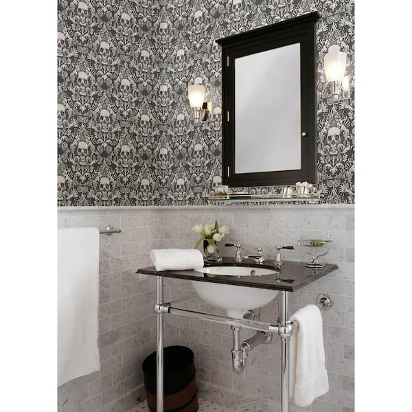 Skulls Grey Fieri Novelty Vinyl Peel and Stick Wallpaper Roll