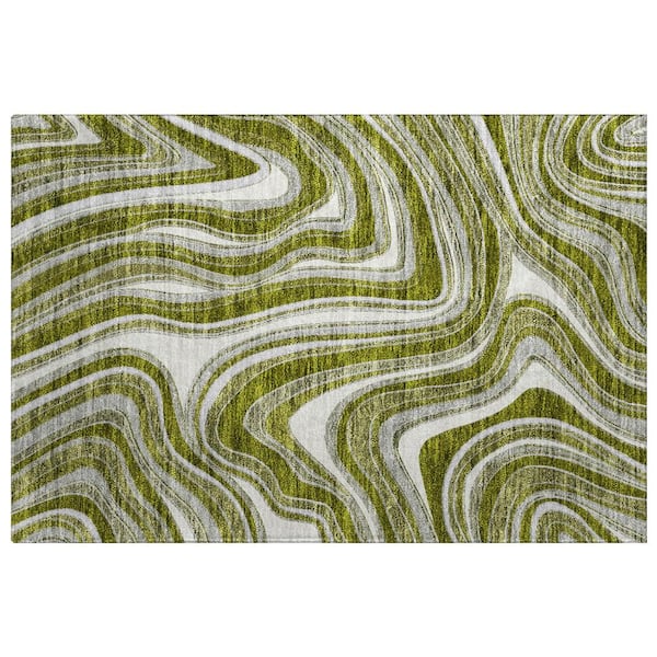 Dream Shag Premium Machine Washable Abstract ADS756 Olive 3 ft. x 4 ft. Area Rug