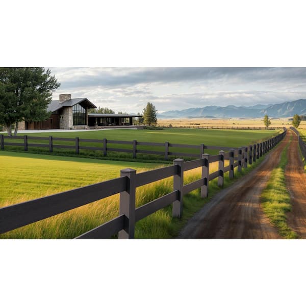 Natures Composites Composite 2-Rail Corner Post with Post Cap for Traditional Ranch Rail System (5 in. x 5 in. x 50 in. L) Slate Grey