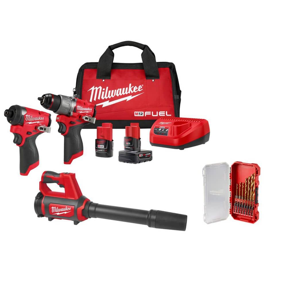 M12 FUEL 12V Cordless Hammer Drill/Impact Kit + M12 Compact Spot Blower + 15-Pc Titanium Set Combo Kit price history on PriceWatchPro