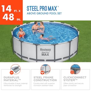 Steel Pro MAX 168 in. Round 48 in. D Above Ground Swimming Metal Frame Pool Set