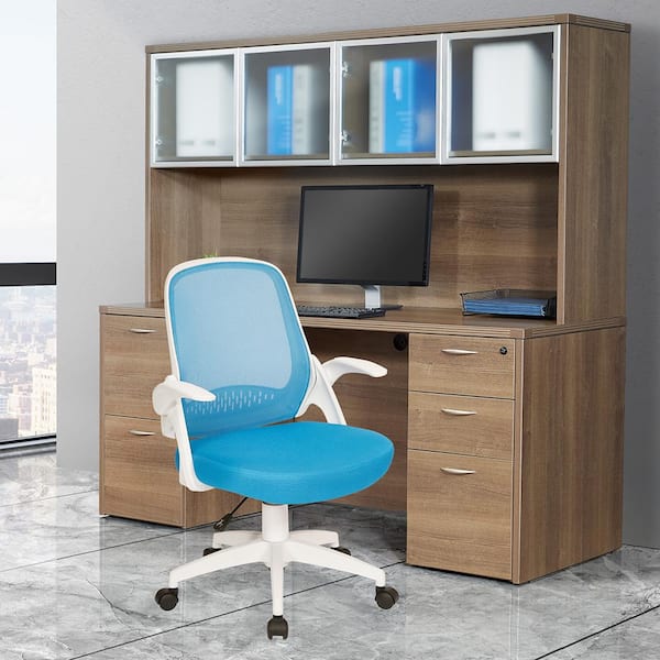 Jackson Blue Mesh and White Frame Office Chair with Flip Arms