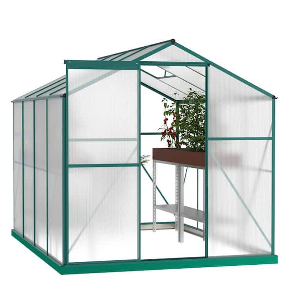 6 ft. W x 8 ft. D Aluminum Walk-In Greenhouse with Sliding Door & Adjustable Window, for Backyard/Outdoor