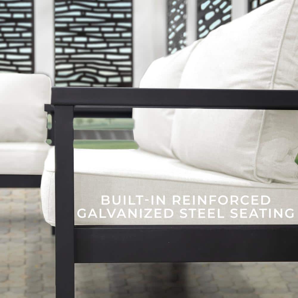 Ridgedale White Steel Cabana Pergola with Pumice Cushioned Seating