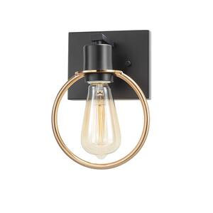 Volta 6.5 in. Matte Black with Brass Ring LED Wall Sconce