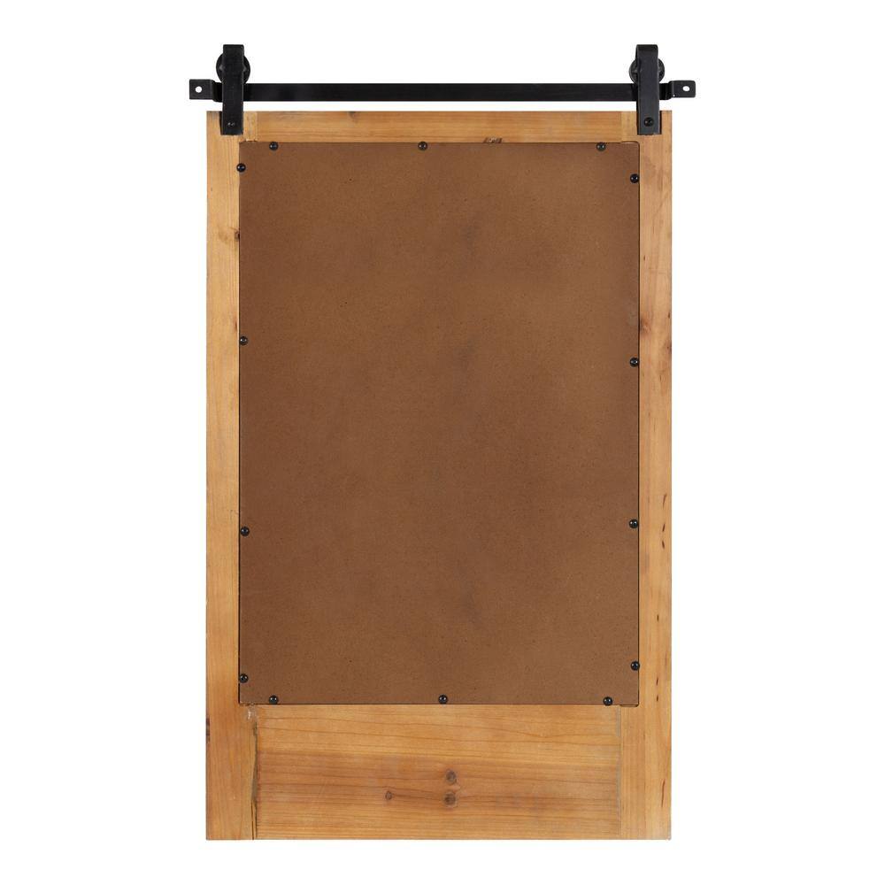 Rustic Brown Wood Wall Mirror with Hooks and Iron Bar