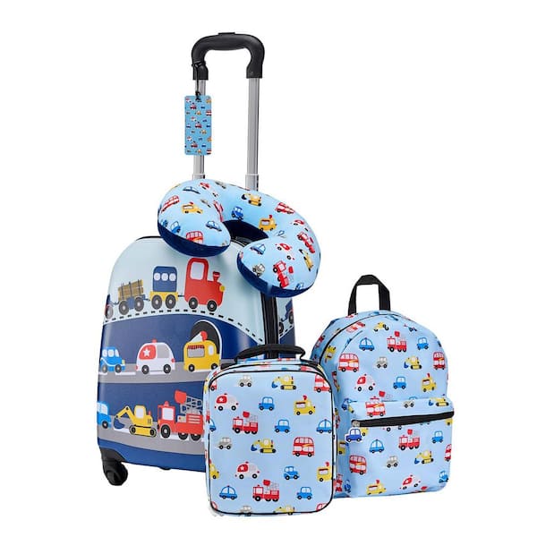 Truck Kids Carry-On Luggage Set Airline Approved 5pcs 18in. Hardside Rolling Suitcase w/ Backpack & U-Pillow 2025 update