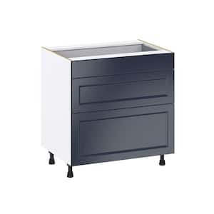 Devon Painted Blue Shaker Assembled Base Kitchen Cabinet with 3 Drawers 33 in. W x 24 in. D x 34.5 in. H