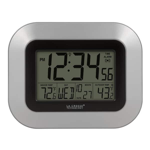 La Crosse Technology 9 In X 7 1 4 In Digital Atomic Silver Wall Clock With Temperature Ws 8115u S Int The Home Depot