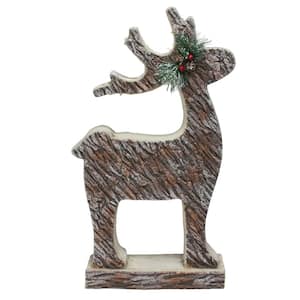 19 in. Lighted Faux Tree Bark Deer Christmas Figure