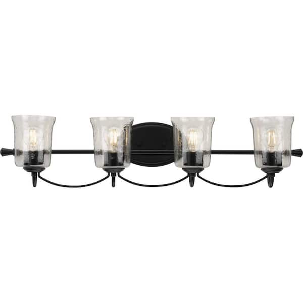 Progress Lighting Bowman Collection 4-Light Matte Black Clear Chiseled Glass Coastal Bath Vanity Light