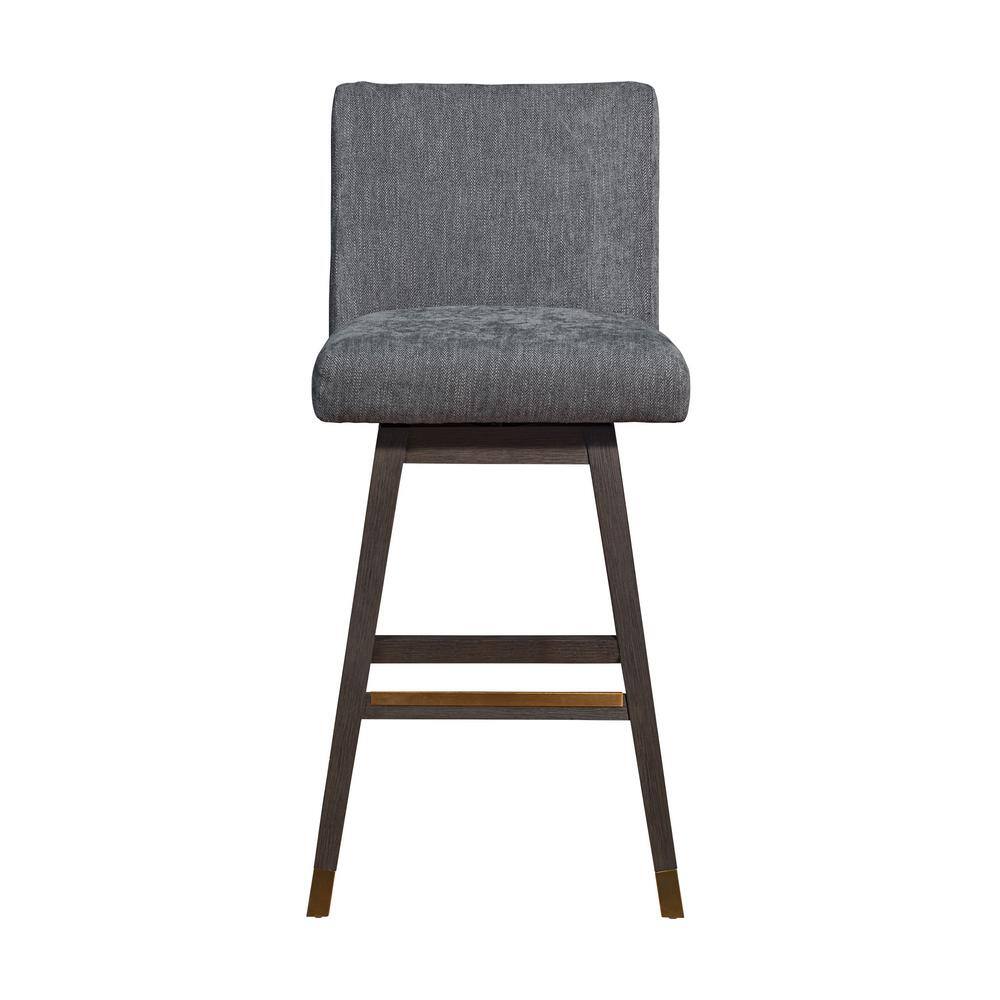 Grey Oak Wood Swivel Bar Stool with Grey Fabric