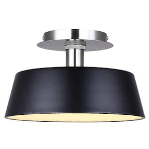 Jessa 12.75 in. 1 Light Integrated LED Matte Black Modern Flush Mount with Black Metal Shade