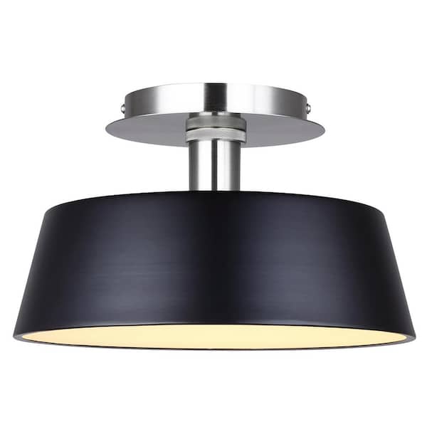 CANARM Jessa 12.75 in. 1 Light Integrated LED Matte Black Modern Flush Mount with Black Metal Shade