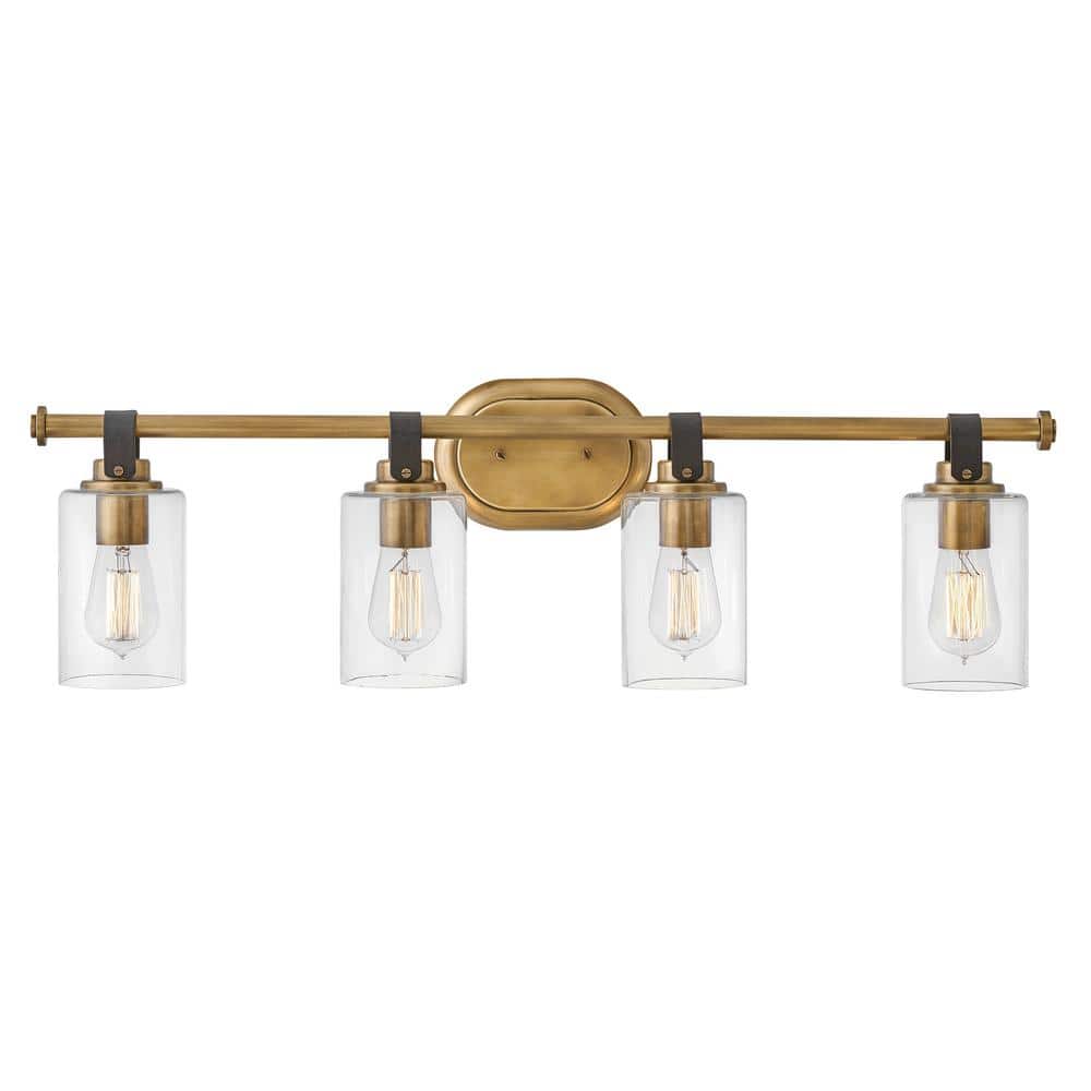 Halstead Heritage Brass 4-Light Vanity with Clear Glass Shades