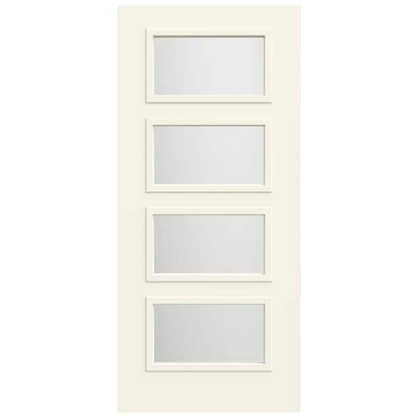 JELD-WEN 36 in x 80 in 4 Lite Equal Right-Hand Inswing Frosted Glass White Steel Front Door Slab