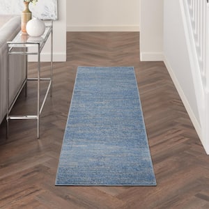 Essentials 2 ft. x 6ft. Blue/Gray Kitchen Runner Solid Contemporary Indoor/Outdoor Patio Area Rug