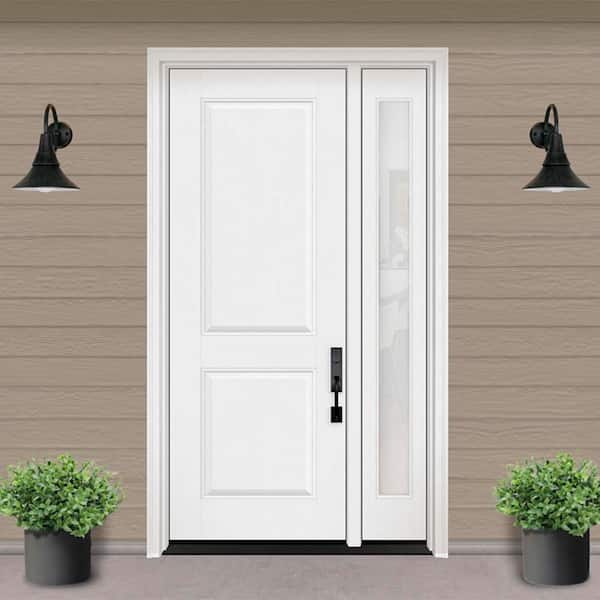 Regency 53 in. x 96 in. 2P Squaretop LHIS Unfinished White Mahogany Fiberglass Prehung Front Door w/Obscure14in.SL6-9/16