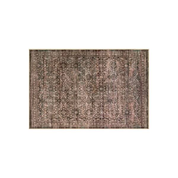 Distressed Allover Chestnut Brown Machine Washable Non-Slip Backing 2 ft. x 3 ft. Brown Area Rug