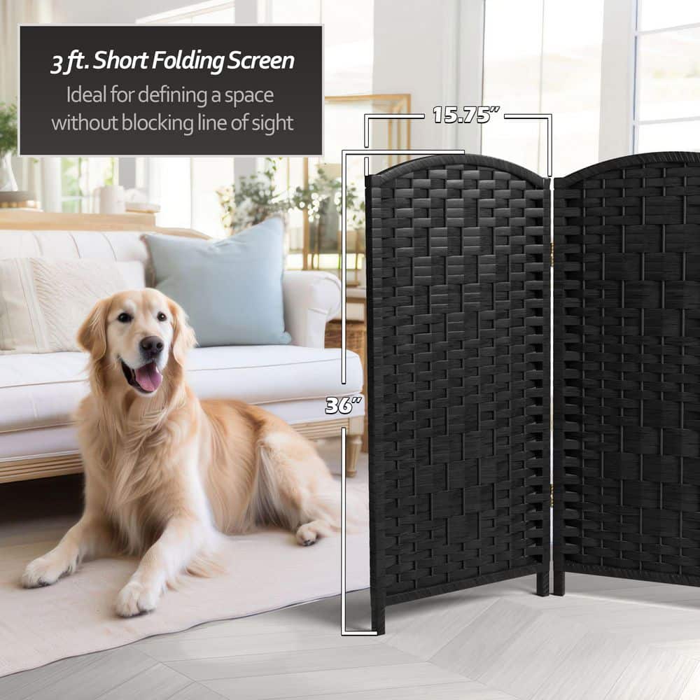 3 ft. Tall Black Woven Fiber Folding Screen - 6 Panel