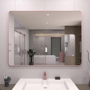 48 in. W x 36 in. H Rectangular Framed Wall Bathroom Vanity Mirror in Rose Gold