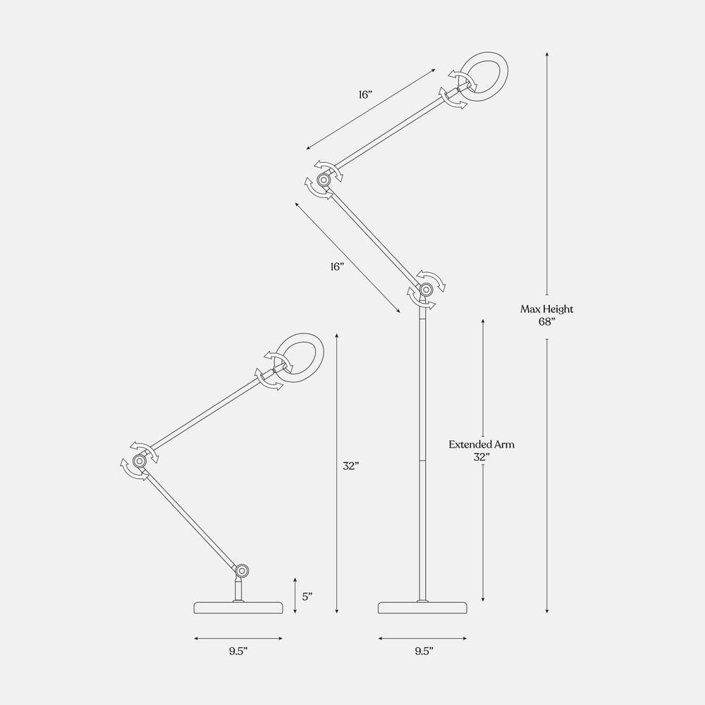 Sage 68" Matte Black Adjustable LED Arc Floor Lamp with 3-Way Touch