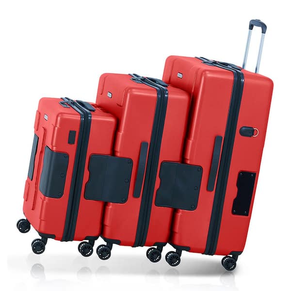 TACH V3 3-Piece Red Hard Shell Rolling Travel Suitcase Luggage Set with Wheels