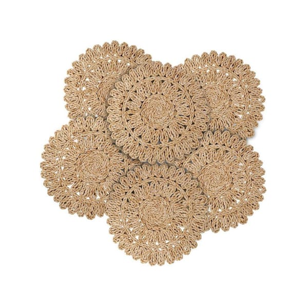 14 in. x 14 in. Brown Wicker Corn Husk Woven Round Placemats (Set of 6)