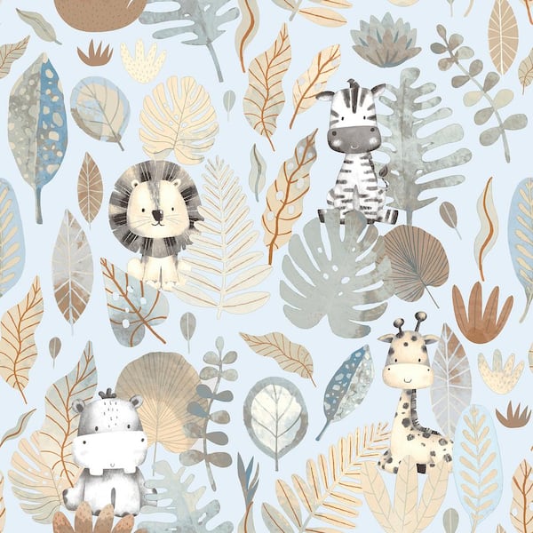 Unbranded Blue Little Explorers 2 Savannah Jungle Matte Finish Non-Pasted Non-Woven Wallpaper Sample
