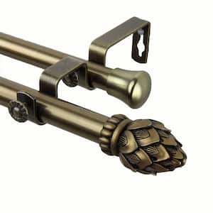 28 in. - 48 in. Telescoping Double Curtain Rod Kit in Antique Brass with Bud Finial
