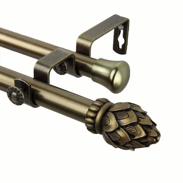 48 in. - 84 in. Telescoping Double Curtain Rod Kit in Antique Brass with  Bud Finial