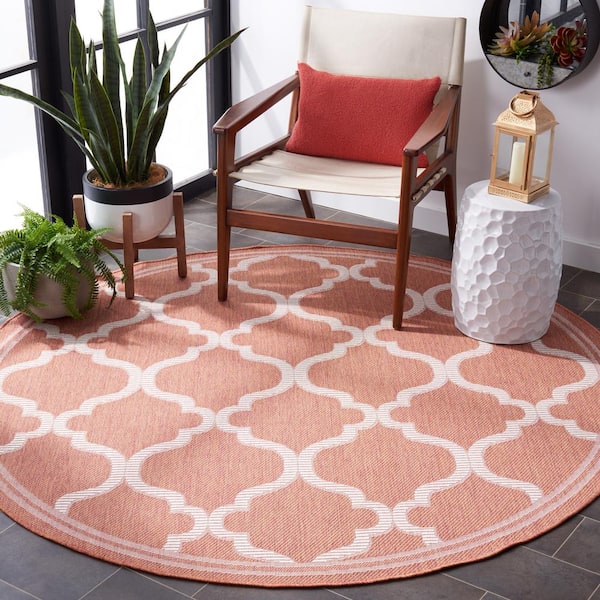 Bermuda Rust/Ivory 7 ft. x 7 ft. Round Border Trellis Indoor/Outdoor Area Rug