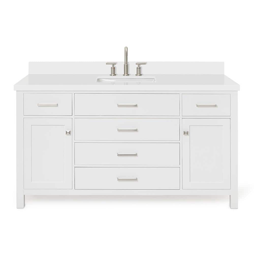 Bristol 61" White Solid Wood Freestanding Vanity with Quartz Top