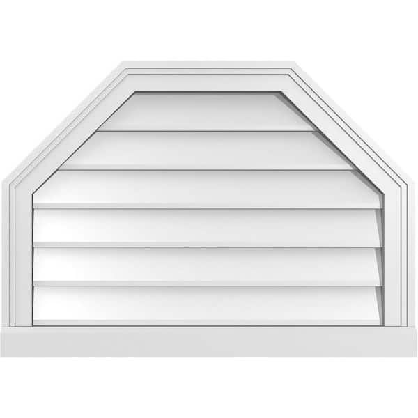 Ekena Millwork 28" x 20" Octagonal Top Surface Mount PVC Gable Vent: Non-Functional with Brickmould Sill Frame